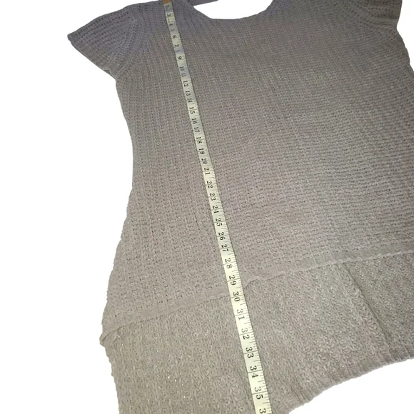 🔥POL Grey High Low Open Knit Open Back Chenille‎ Lagenlook Slouchy Sweater SZ M - Picture 10 of 12